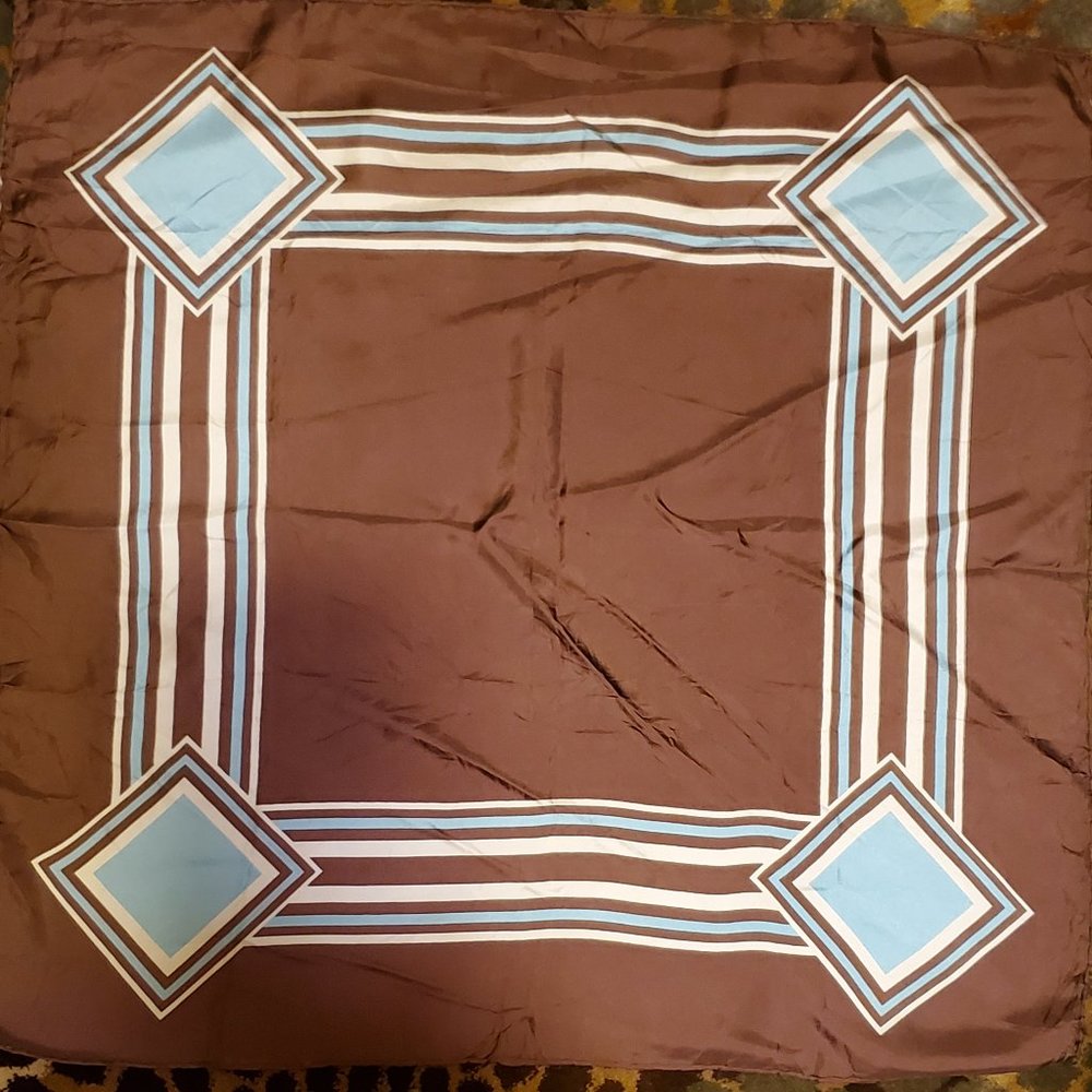 Vintage scarf - brown and blue geometric
